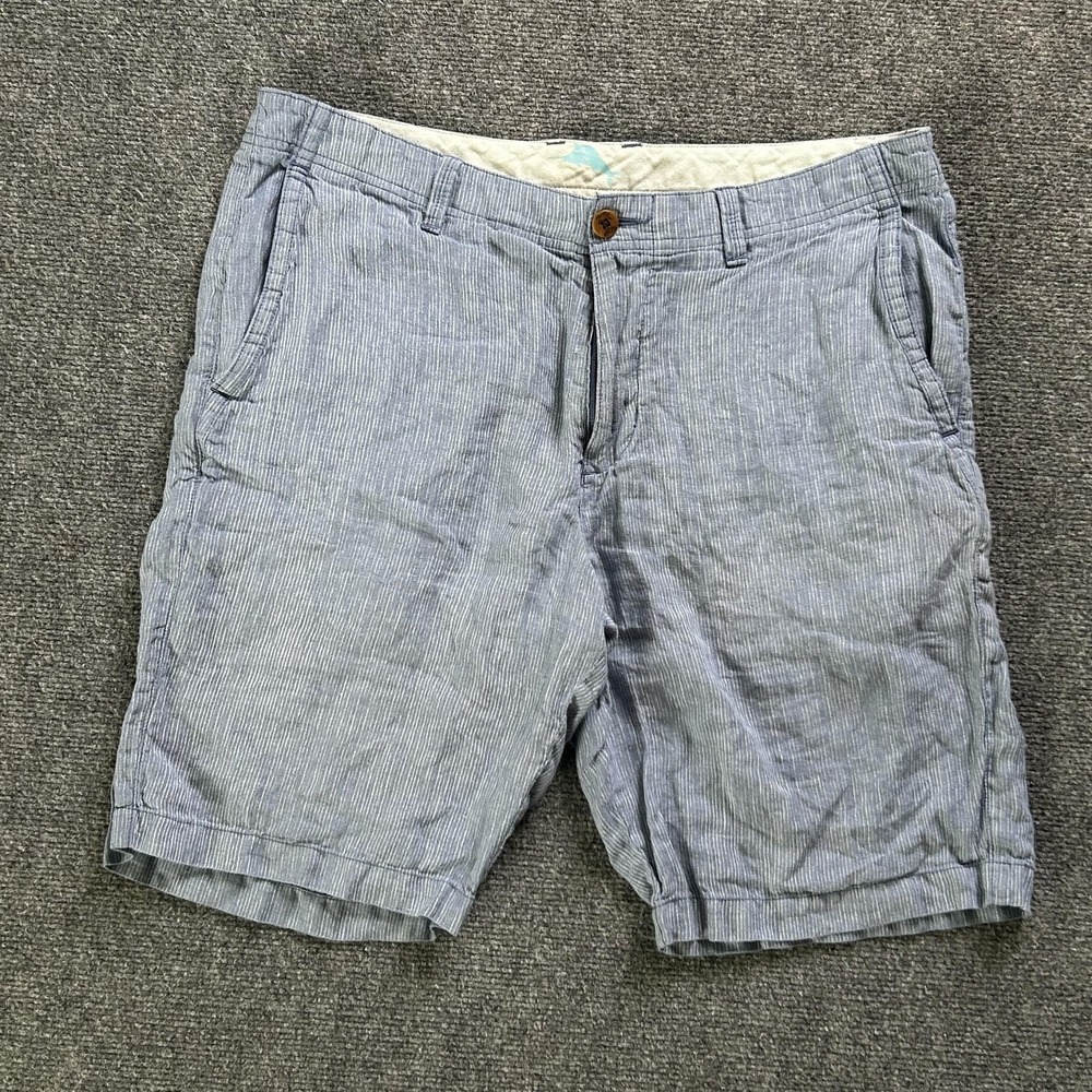 Tommy Bahama Shorts Mens 34 Blue Stripe Linen Chino Lightweight Casual 10 Inseam